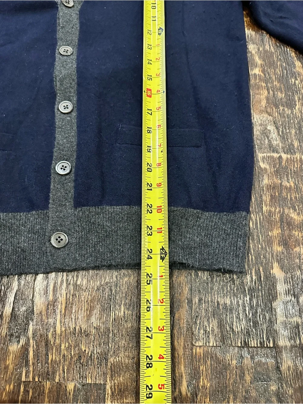 J. Crew 100% cashmere men’s Navy Cardigan with Gray Trim